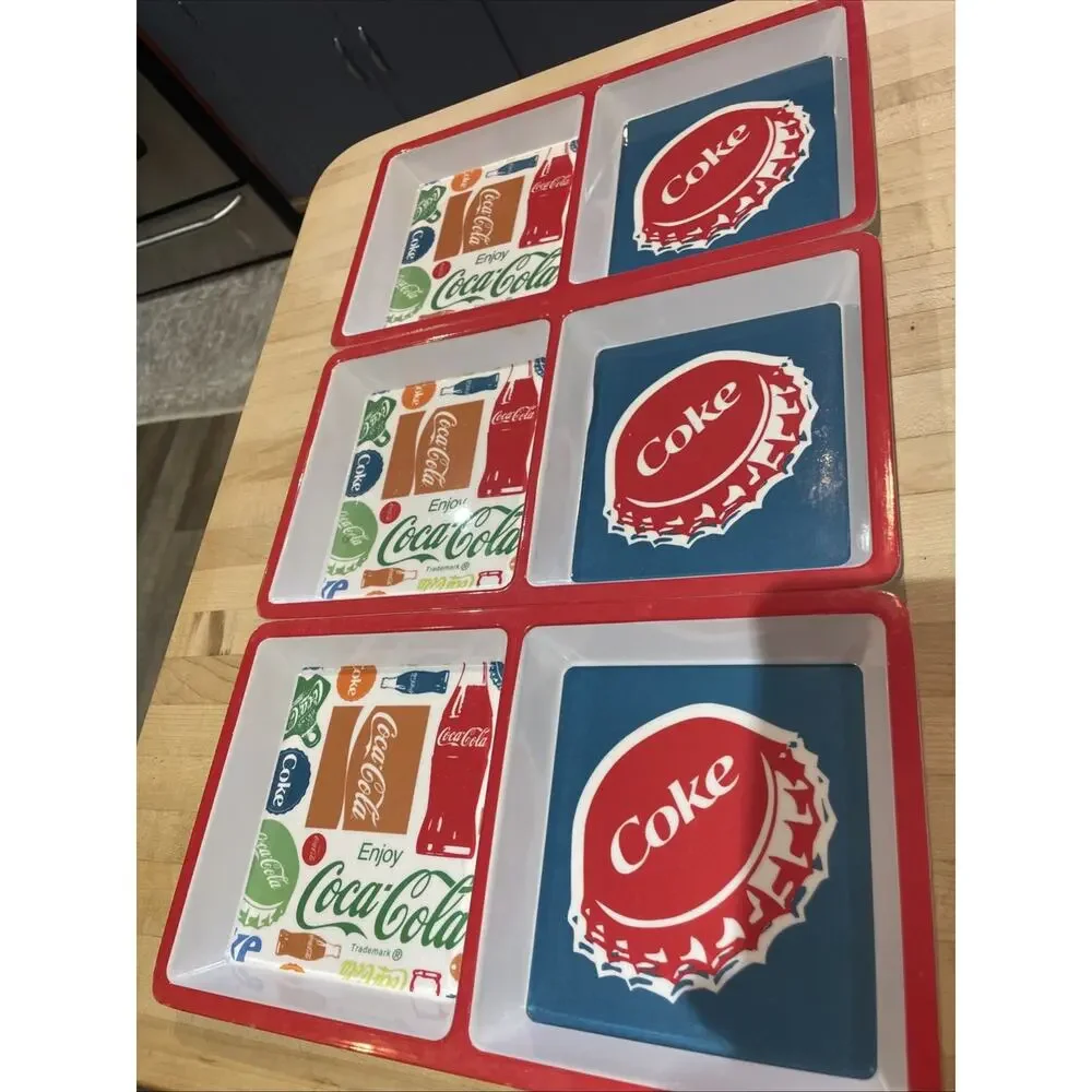 3 Coca-Cola Dual Serving Tray Plastic 12 x 6.75 Snack Dessert Nuts Party Gibson